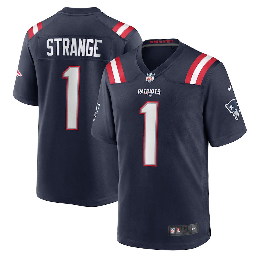 Men New England Patriots 1 Cole Strange Nike Navy 2022 NFL Draft First Round Pick Game Jersey